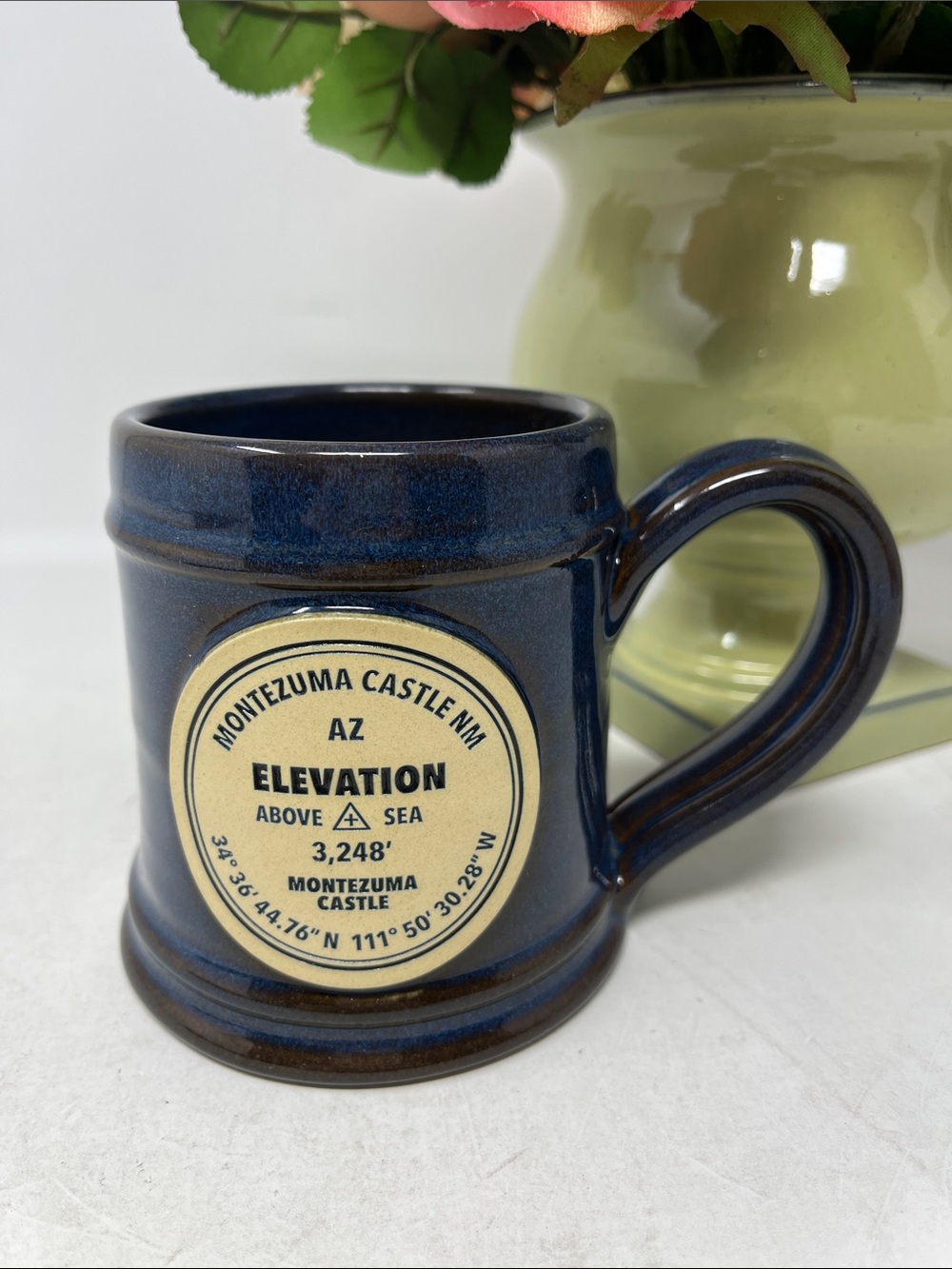 DENEEN POTTERY BLUE BROWN GLAZED MUG MONTEZUMA CASTLE INN AZ 8-10oz